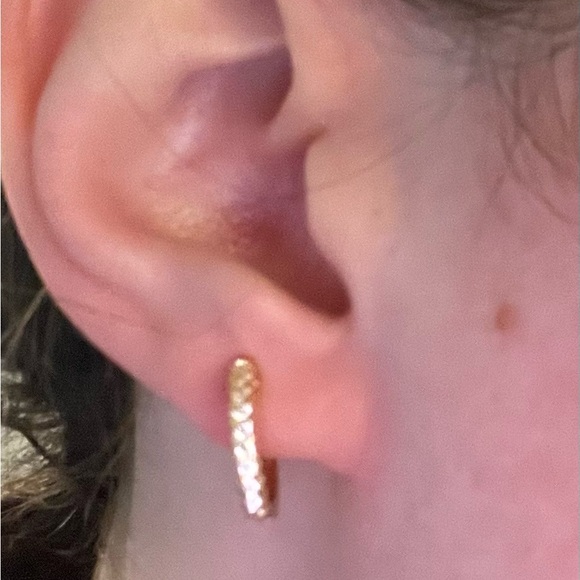 Gold Diamond Huggie Hoop Earrings - Picture 2 of 6